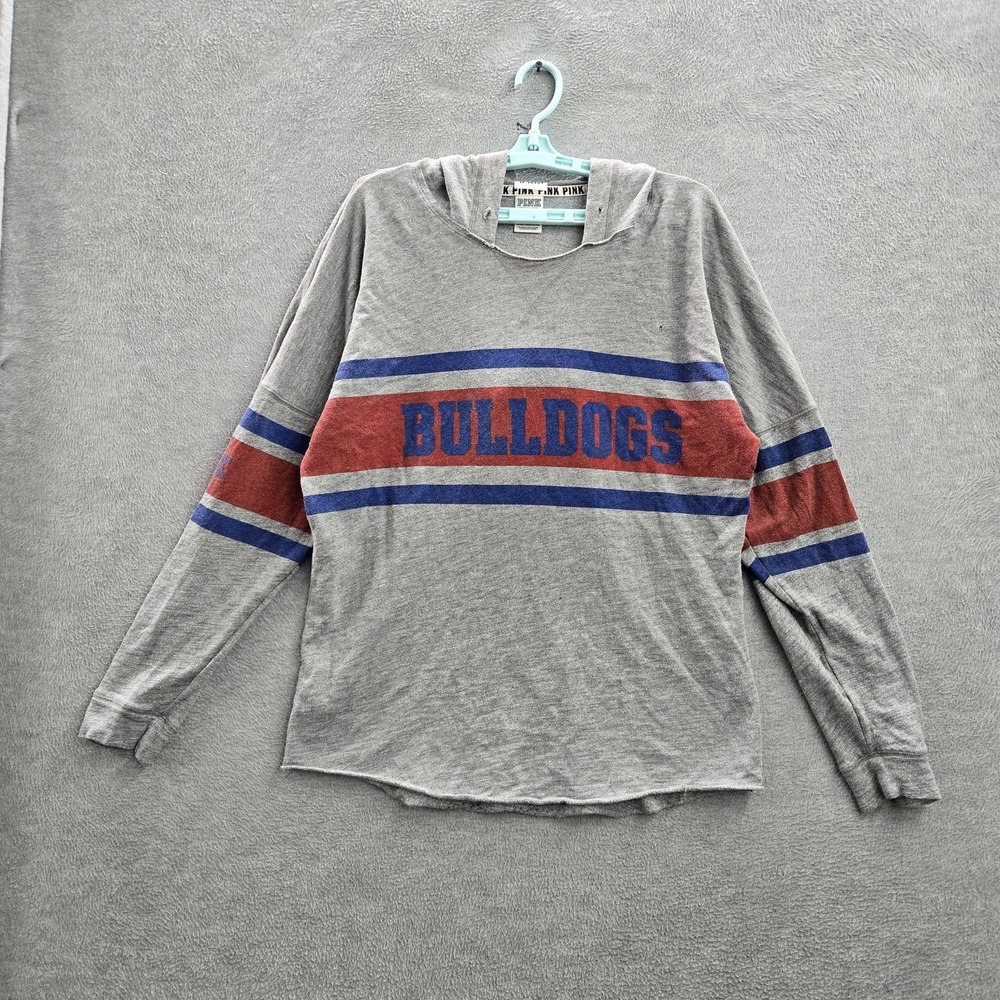 PINK Victoria's Secret Women Shirt M Gray Graphic Print Bulldogs Logo READ